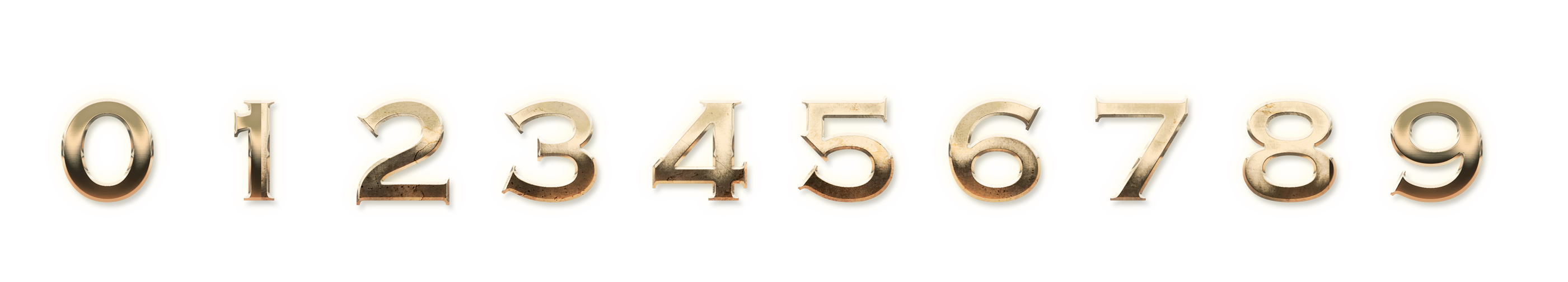 Number ZERO - NINE digit 0 - 9 gold text typography PNG images free